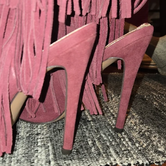 Fringed Peep-Toe Women's Shoes - Pink - Picture 9 of 11